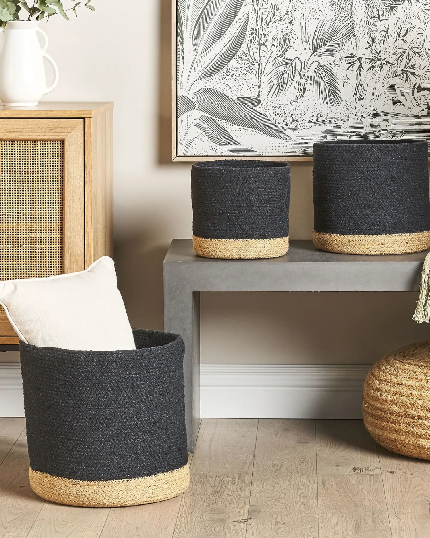 Discount Beliani Set di 3 cestini BASIMA Cotone Nero Beige Nero