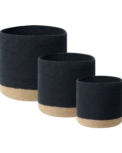 Discount Beliani Set di 3 cestini BASIMA Cotone Nero Beige Nero