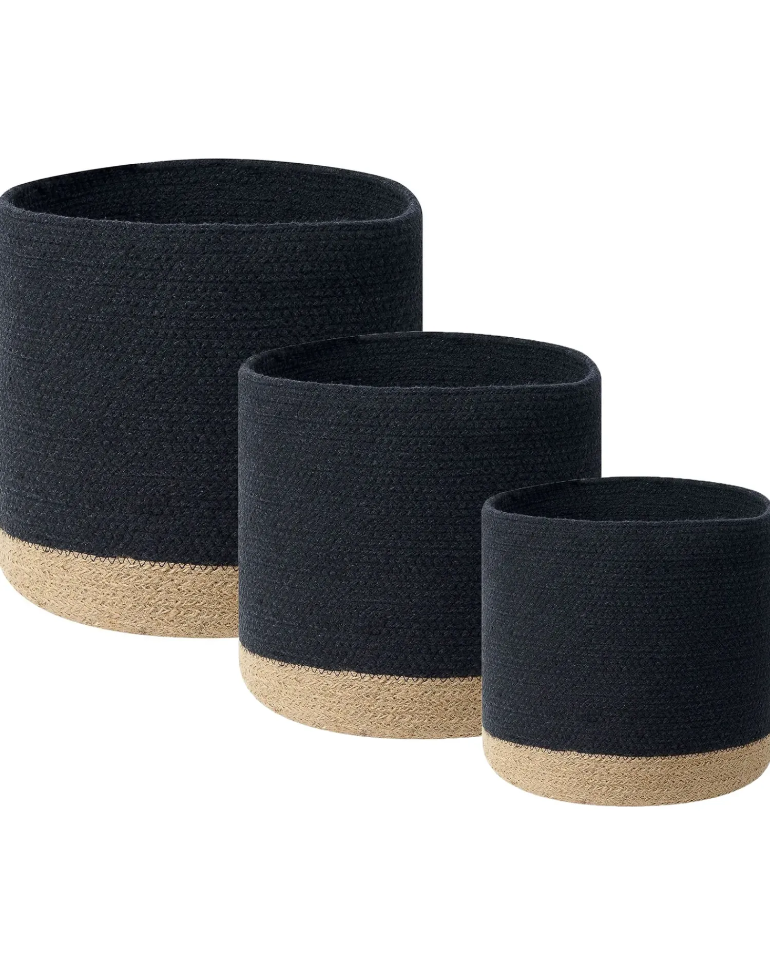 Discount Beliani Set di 3 cestini BASIMA Cotone Nero Beige Nero