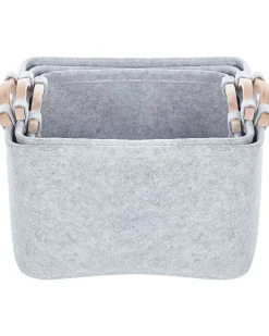 New Beliani Set di 3 cestini BAYSAI Feltro chiaro Grigio
