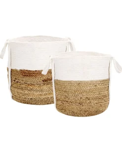 Hot Beliani Set di 2 cestini BELLPAT Iuta Naturale Bianco Beige Naturale
