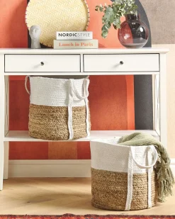 Hot Beliani Set di 2 cestini BELLPAT Iuta Naturale Bianco Beige Naturale