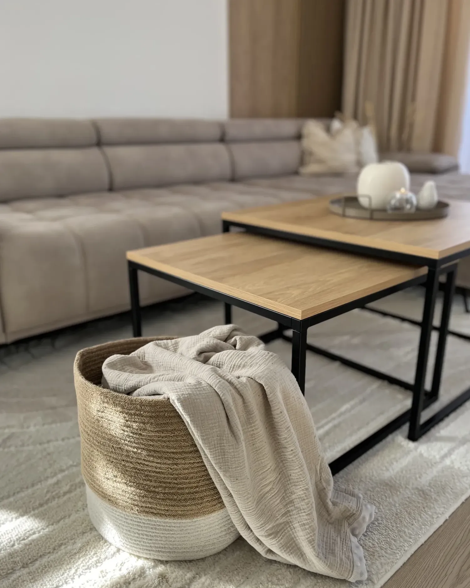 Hot Beliani Set di 2 cestini BULANIK Iuta Bianco Beige Bianco Naturale