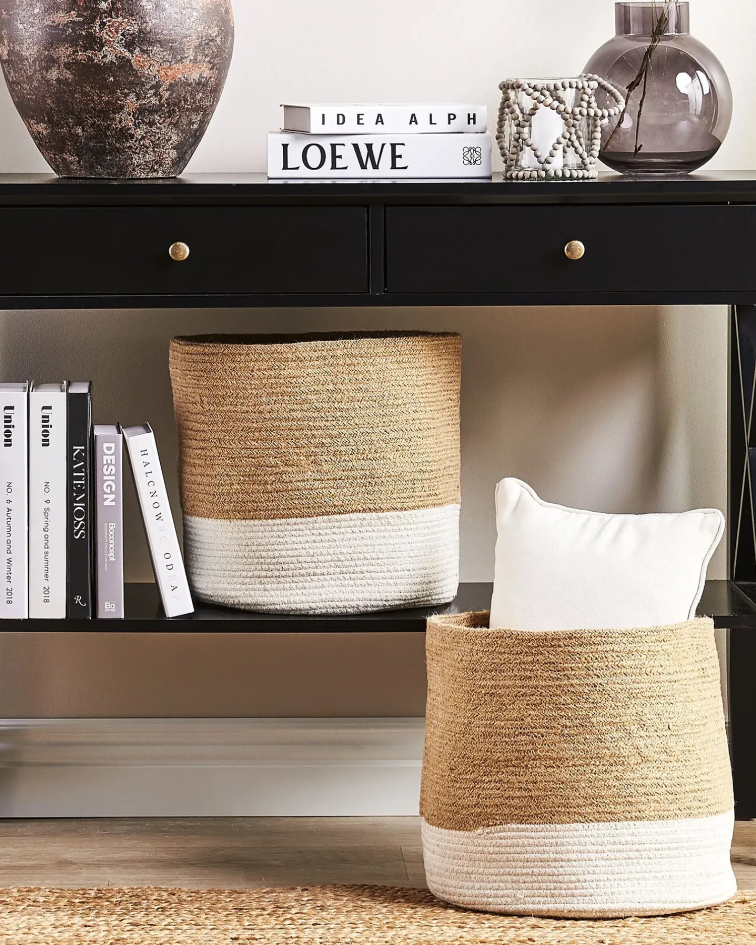 Hot Beliani Set di 2 cestini BULANIK Iuta Bianco Beige Bianco Naturale