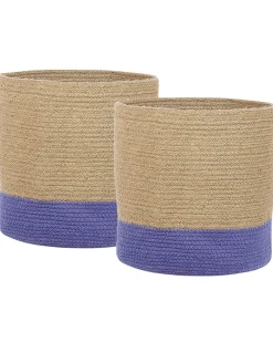 Discount Beliani Set di 2 cestini BULANIK Iuta Viola Beige Naturale Viola