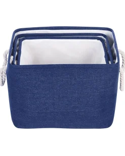 Hot Beliani Set di 3 cestini DARQAB Cotone Blu marino Bianco Blu