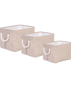 Sale Beliani Set di 3 cestini DARQAB Cotone Tortora Beige Bianco