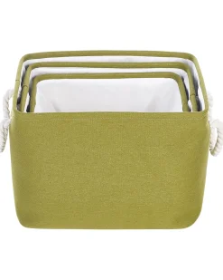 Best Beliani Set di 3 cestini DARQAB Cotone Verde oliva Bianco Verde