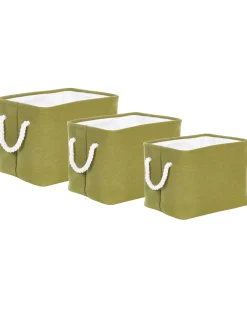 Best Beliani Set di 3 cestini DARQAB Cotone Verde oliva Bianco Verde