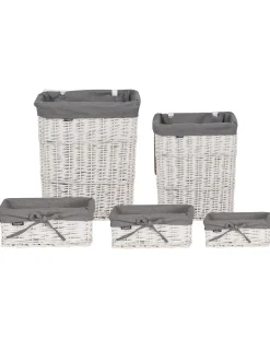 Best Beliani Set di 5 cestini ELLA Legno di salice Bianco 50/86 L Bianco Grigio