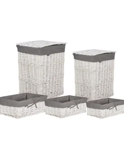 Best Beliani Set di 5 cestini ELLA Legno di salice Bianco 50/86 L Bianco Grigio