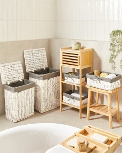 Best Beliani Set di 5 cestini ELLA Legno di salice Bianco 50/86 L Bianco Grigio