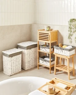 Best Beliani Set di 5 cestini ELLA Legno di salice Bianco 50/86 L Bianco Grigio