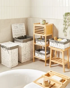 Best Beliani Set di 5 cestini ELLA Legno di salice Bianco 50/86 L Bianco Grigio