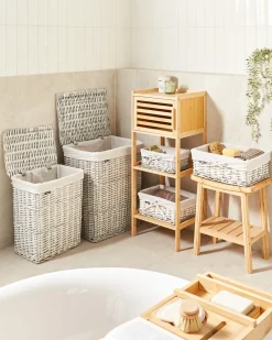 Online Beliani Set di 5 cestini ELLA Legno di salice Grigio 50/86 L Bianco Grigio
