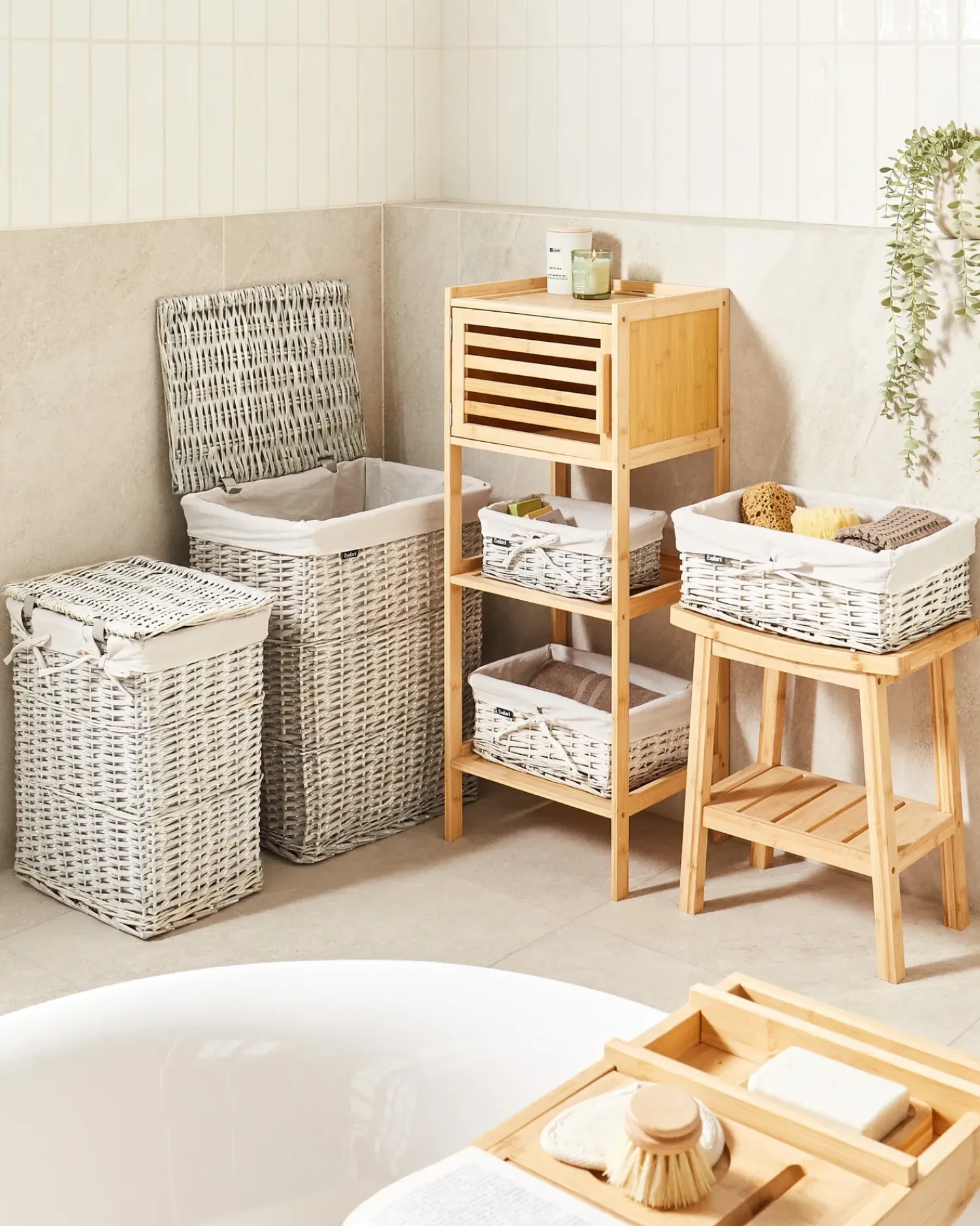 Online Beliani Set di 5 cestini ELLA Legno di salice Grigio 50/86 L Bianco Grigio