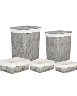 Online Beliani Set di 5 cestini ELLA Legno di salice Grigio 50/86 L Bianco Grigio