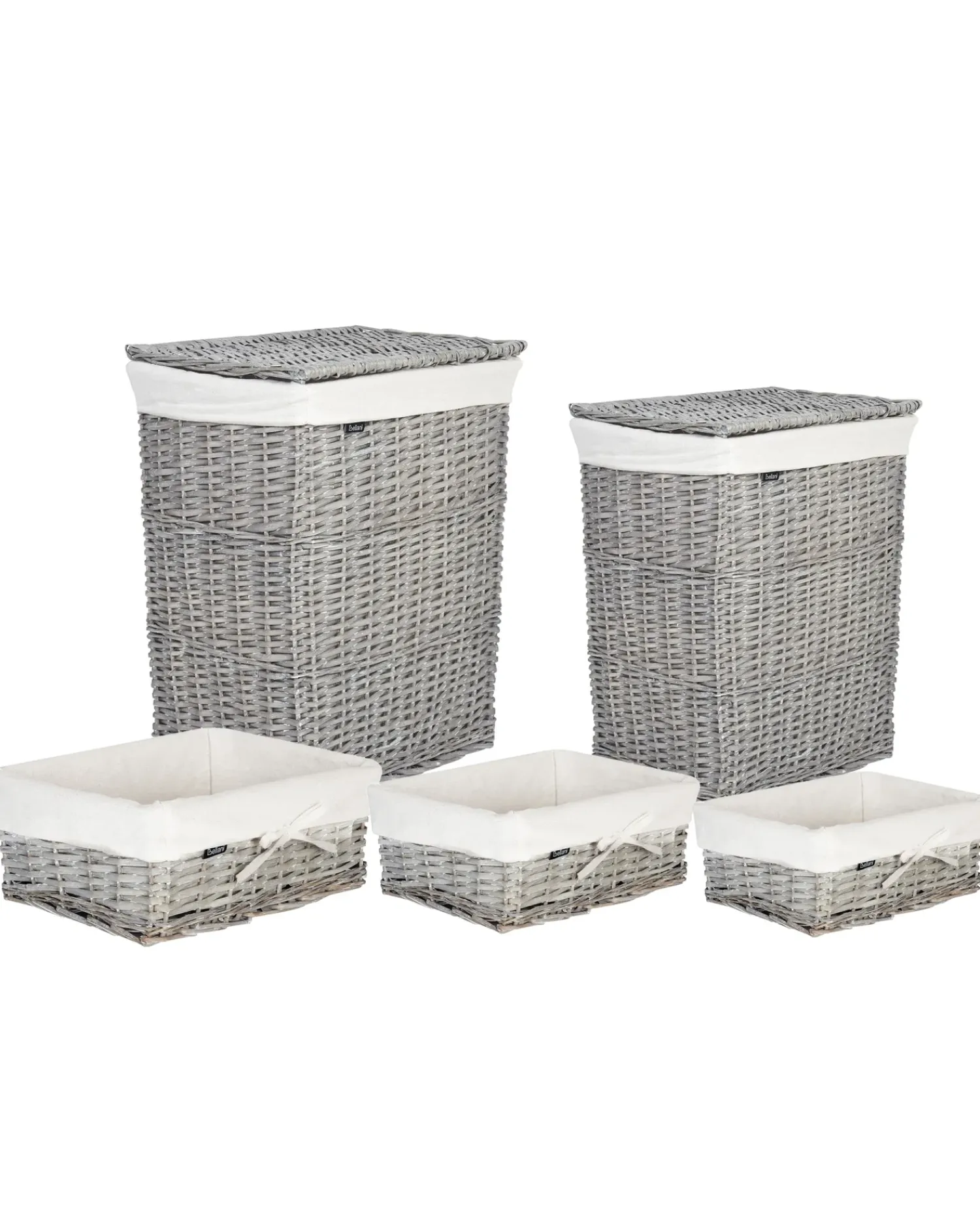Online Beliani Set di 5 cestini ELLA Legno di salice Grigio 50/86 L Bianco Grigio