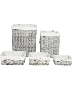 Online Beliani Set di 5 cestini ELLA Legno di salice Grigio 50/86 L Bianco Grigio