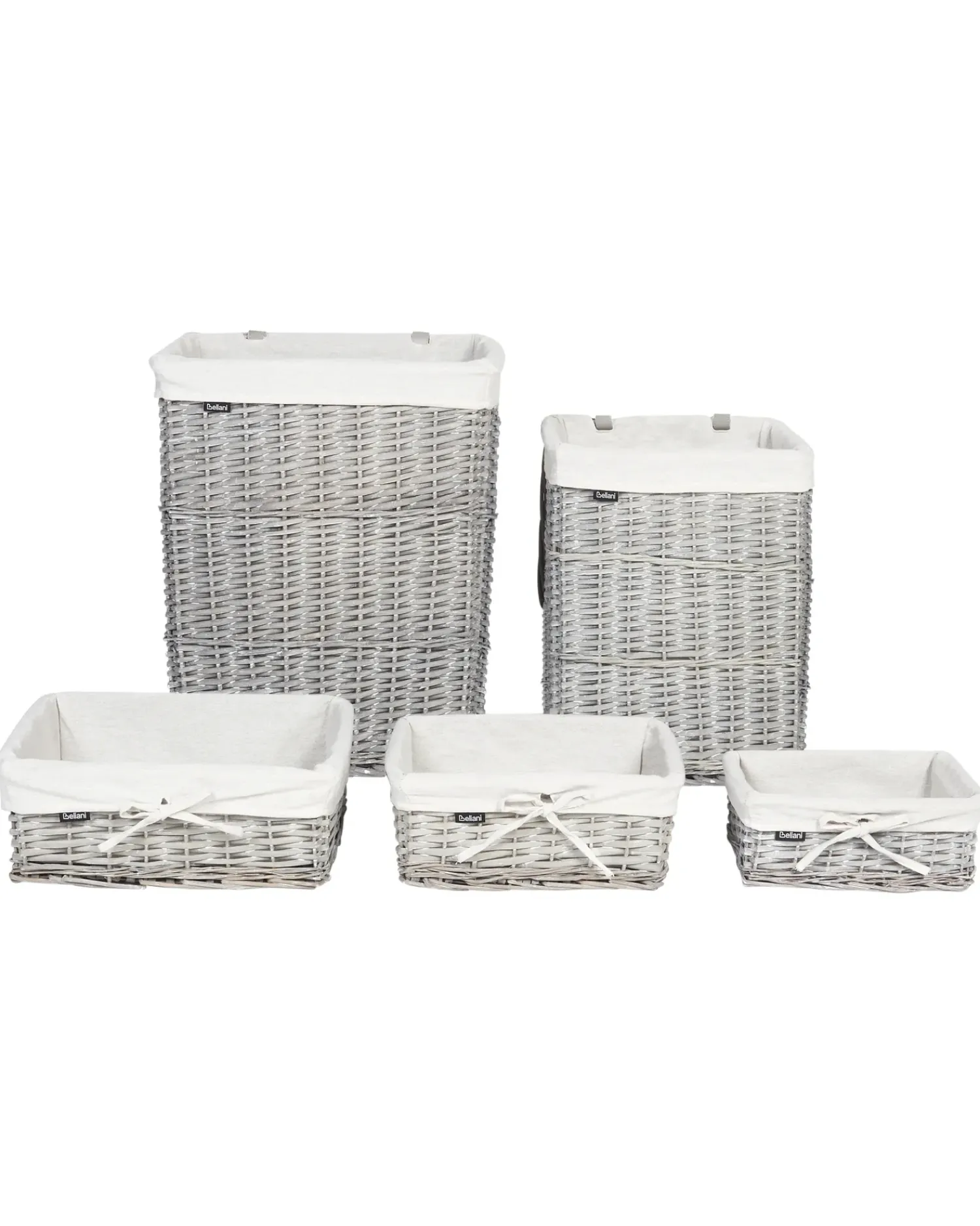 Online Beliani Set di 5 cestini ELLA Legno di salice Grigio 50/86 L Bianco Grigio