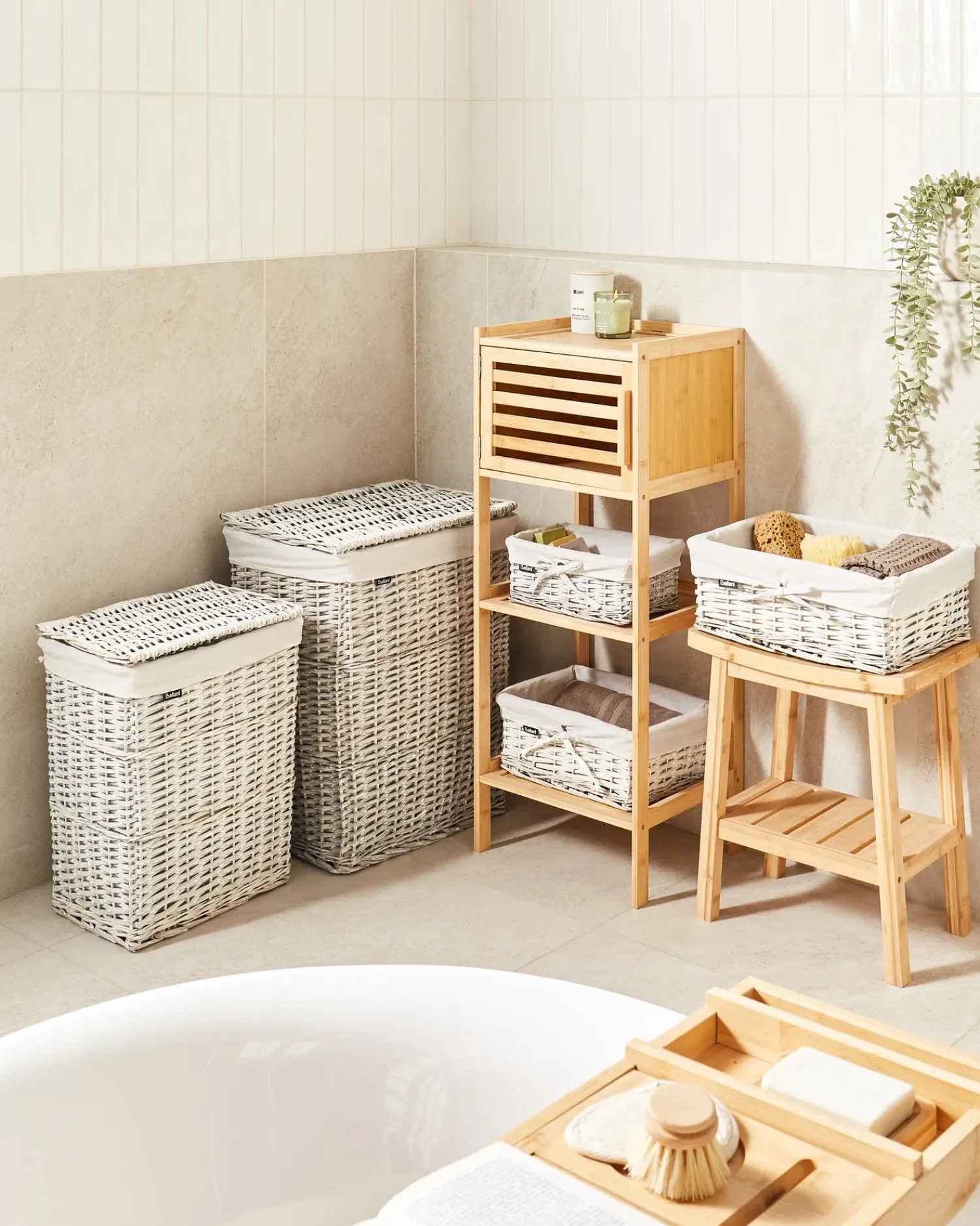 Online Beliani Set di 5 cestini ELLA Legno di salice Grigio 50/86 L Bianco Grigio