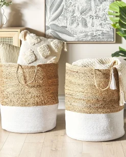 Discount Beliani Set di 2 cestini GAJAR Iuta Bianco Beige Bianco