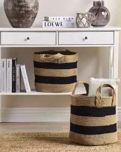Beliani Set di 2 cestini GEREDE Iuta Naturale Beige Nero