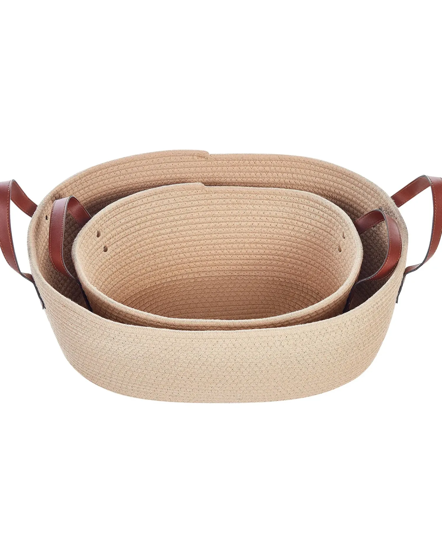 New Beliani Set di 2 cestini GISSAR Cotone Beige chiaro Beige Marrone
