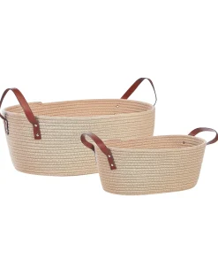 New Beliani Set di 2 cestini GISSAR Cotone Beige chiaro Beige Marrone