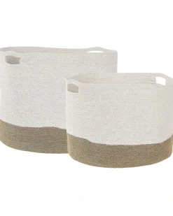 Outlet Beliani Set di 2 cestini KAHAN Cotone Bianco Beige Bianco