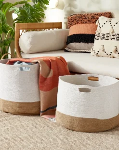 Outlet Beliani Set di 2 cestini KAHAN Cotone Bianco Beige Bianco
