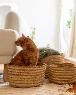 Online Beliani Set di 3 cestini KAHU Iuta Naturale Beige Naturale