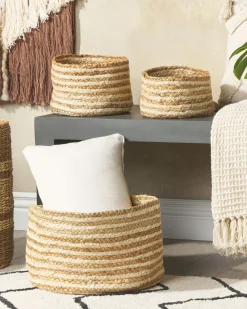 Online Beliani Set di 3 cestini KAHU Iuta Naturale Beige Naturale