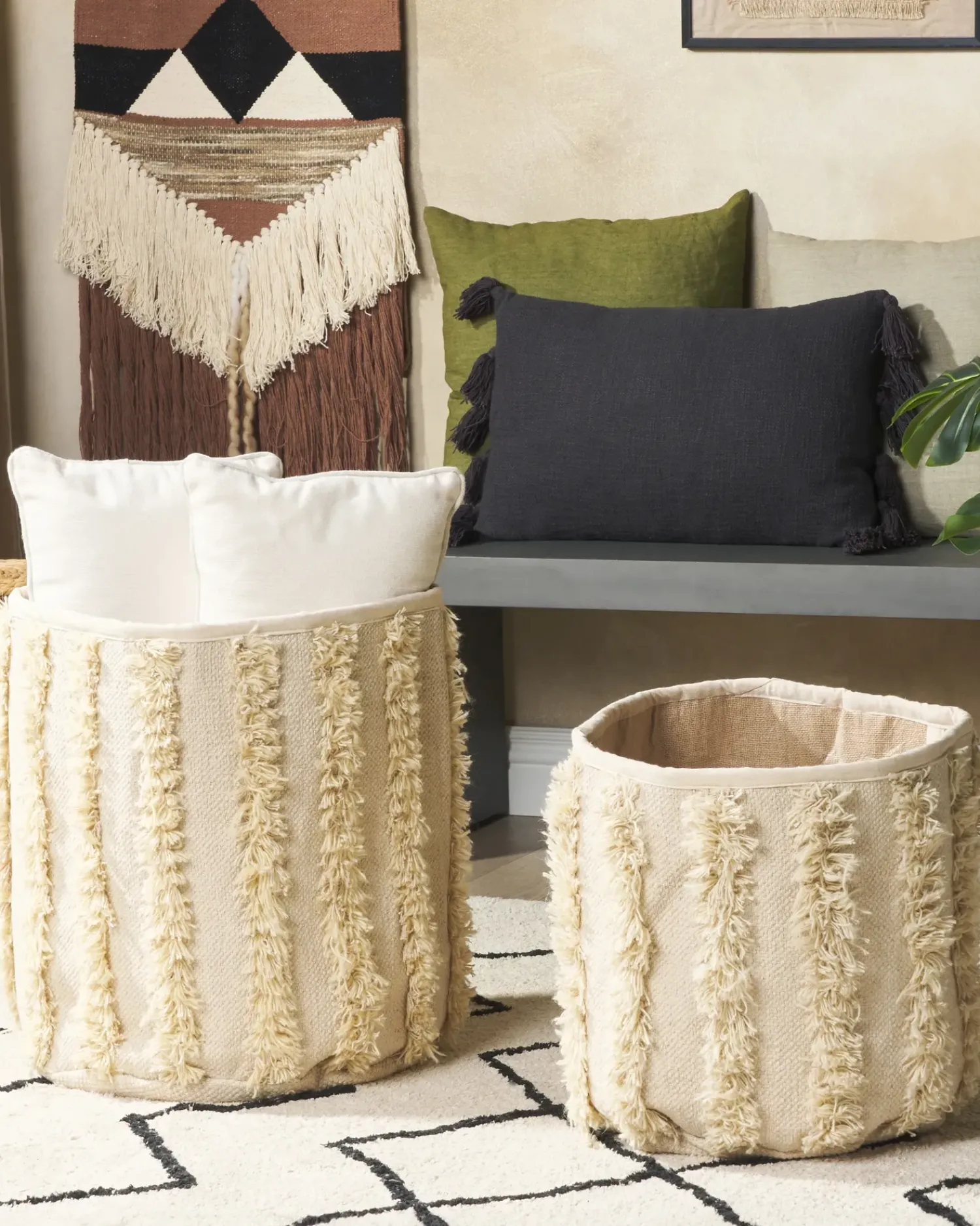 New Beliani Set di 2 cestini KAKKI Cotone Beige