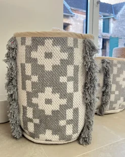New Beliani Set di 2 cestini KALAI Cotone Grigio Bianco Grigio