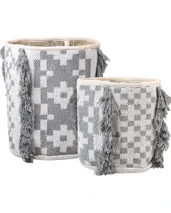 New Beliani Set di 2 cestini KALAI Cotone Grigio Bianco Grigio