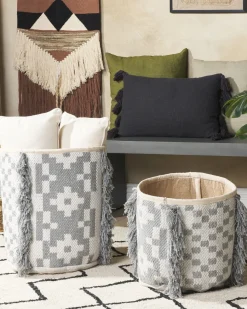 New Beliani Set di 2 cestini KALAI Cotone Grigio Bianco Grigio