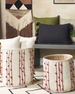 Clearance Beliani Set di 2 cestini KHEL Cotone Beige Beige Rosso