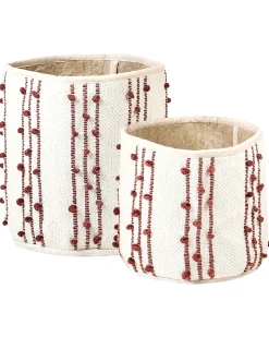 Clearance Beliani Set di 2 cestini KHEL Cotone Beige Beige Rosso