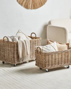 Outlet Beliani Set di 2 cestini KITIM con ruote Rattan Naturale