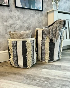 Hot Beliani Set di 2 cestini KOTKAI Cotone Grigio Beige Grigio