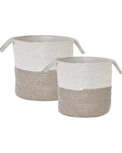 Online Beliani Set di 2 cestini PAZHA Cotone Beige Bianco Beige