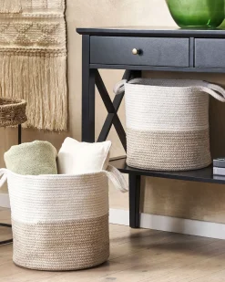 Online Beliani Set di 2 cestini PAZHA Cotone Beige Bianco Beige