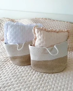 Online Beliani Set di 2 cestini PAZHA Cotone Beige Bianco Beige