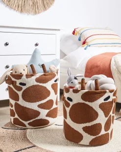 Outlet Beliani Set di 2 cestini per bambini Giraffa POMANG Cotone Marrone Beige Marrone
