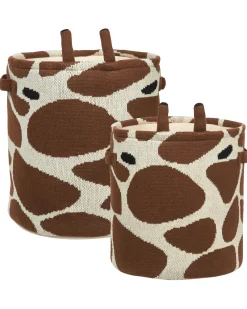 Outlet Beliani Set di 2 cestini per bambini Giraffa POMANG Cotone Marrone Beige Marrone