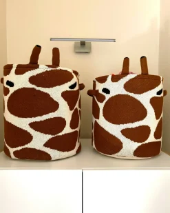 Outlet Beliani Set di 2 cestini per bambini Giraffa POMANG Cotone Marrone Beige Marrone