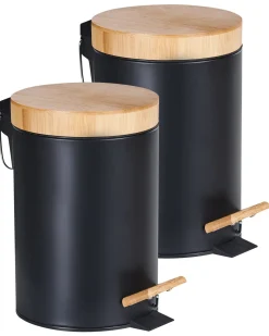 New Beliani Set di 2 cestini per i rifiuti 3 L ECOSMART Metallo Nero Marrone Nero