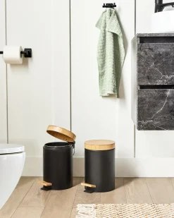 New Beliani Set di 2 cestini per i rifiuti 3 L ECOSMART Metallo Nero Marrone Nero