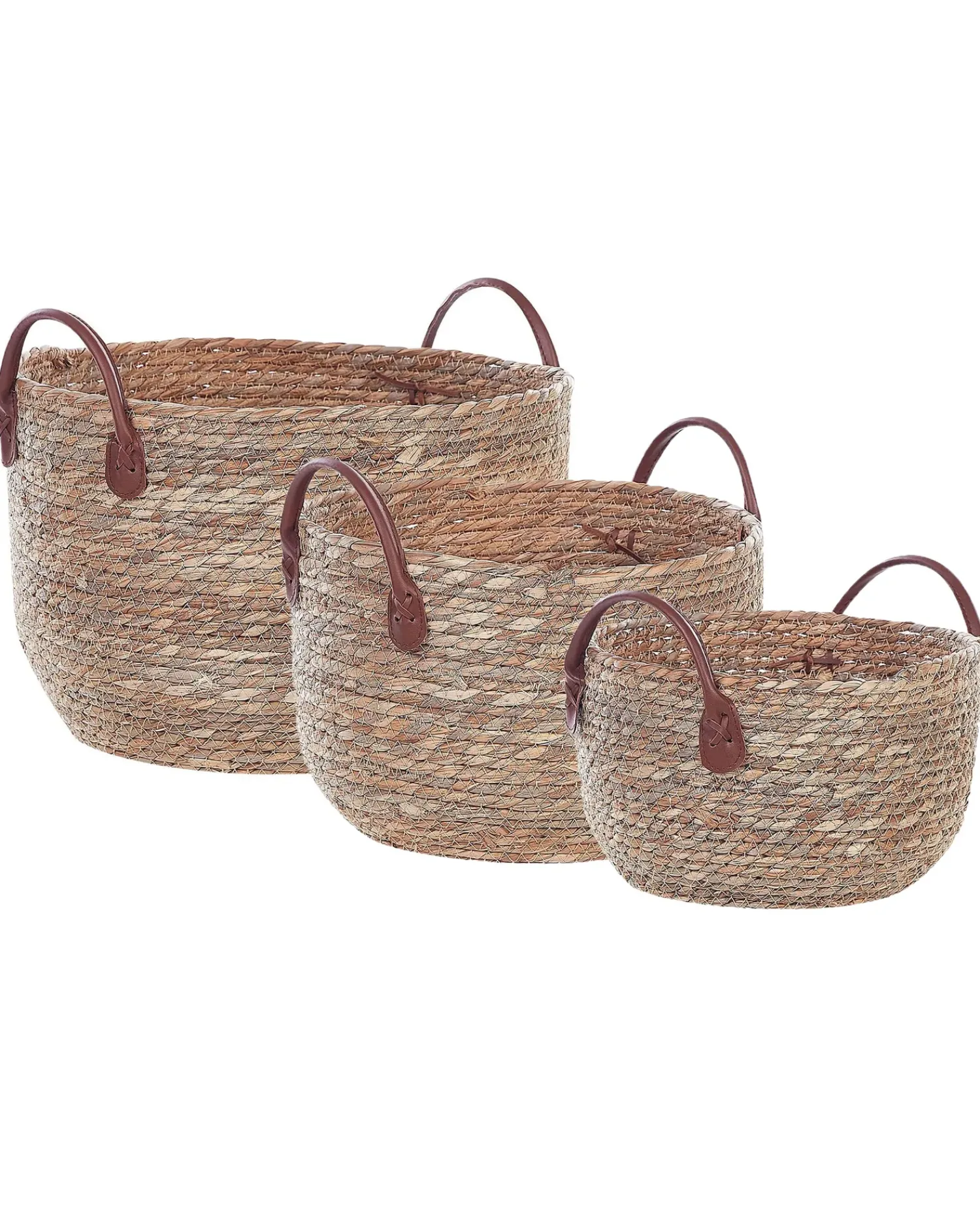 Beliani Set di 3 cestini SAYJAR Alghe marine Naturale Beige Marrone Naturale